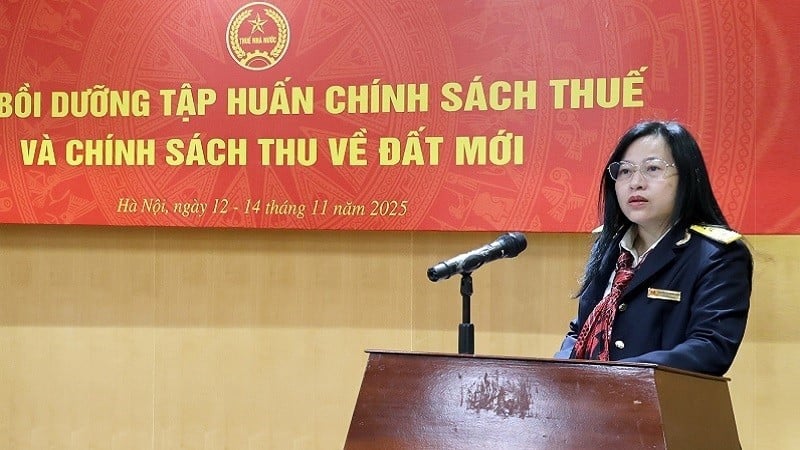 A chefe do Departamento de Políticas, Nguyen Thi Thanh Hang, fez o discurso de abertura do curso de treinamento.