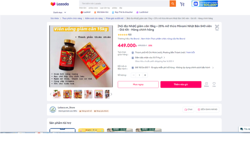 Reklamní obrázek 15kg pilulek na hubnutí na Lazadě. (Foto: VFA)