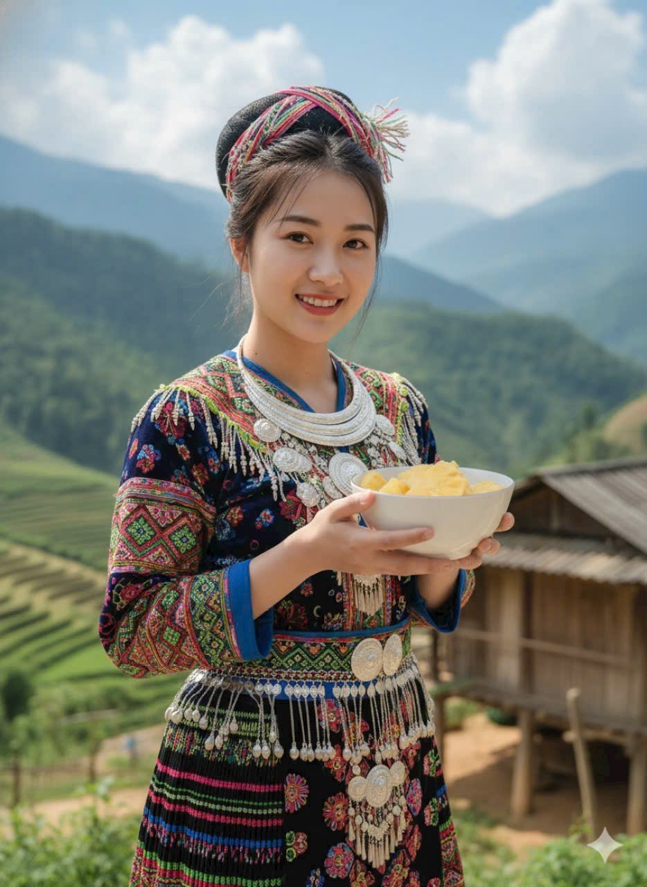 Người dân xã Mường Nhà giới thiệu sản phẩm dứa tươi - đặc sản OCOP của vùng đồi Pu Lau, tỉnh Điện Biên. Ảnh: Hoàng Châu. 