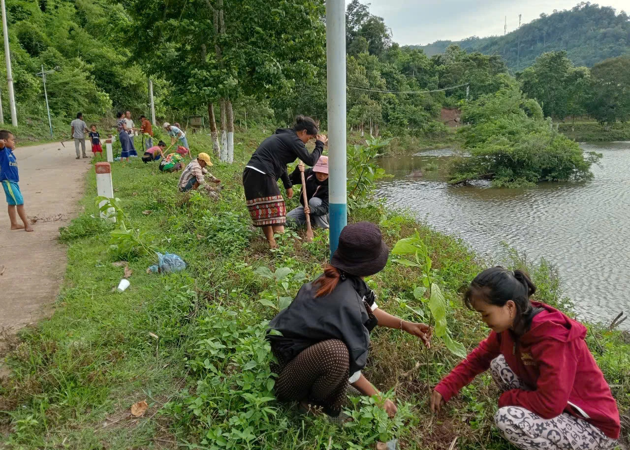Hội viên phụ nữ xã Thượng Trạch làm vệ sinh, trồng cây bảo vệ môi trường - Ảnh: L.M
