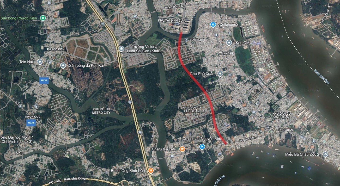 Arah Rute 15B ditunjukkan pada peta satelit Google.