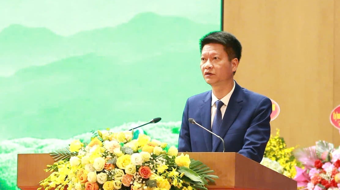 Phó Chủ tịch Thường trực UBND tỉnh Lào Cai Nguyễn Thế Phước phát biểu chỉ đạo tại lễ kỷ niệm. Ảnh: Thanh Ngà.