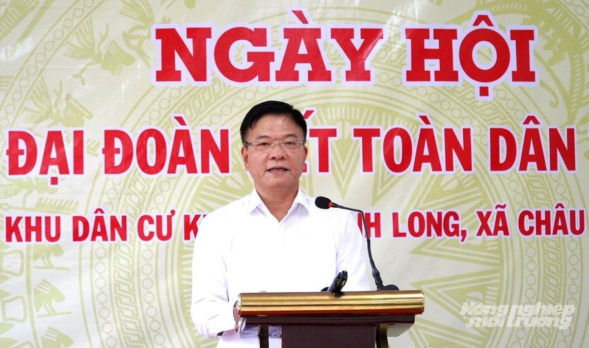 Phó Thủ tướng Chính phủ Lê Thành Long phát biểu tại Ngày hội đại đoàn kết toàn dân tộc ở khu phố Minh Long, xã Châu Thành. Ảnh: Trung Chánh.