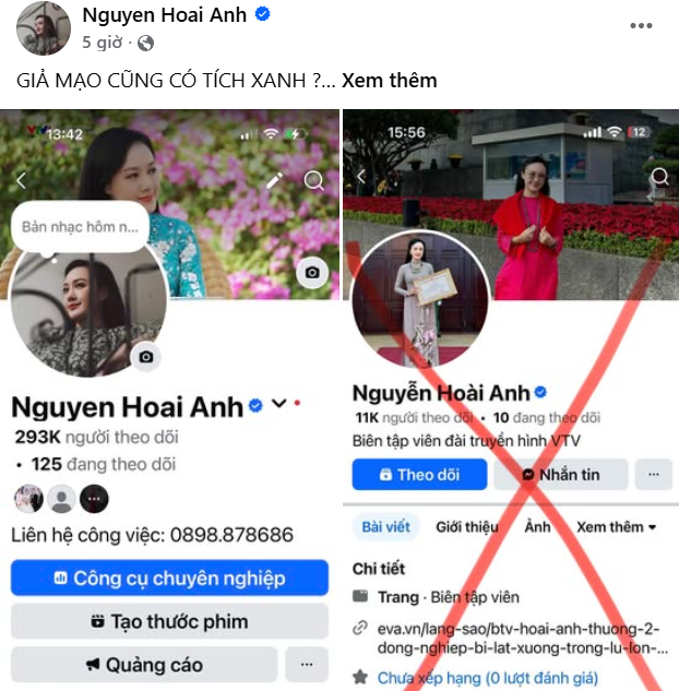 MC Hoài Anh VTV bị giả mạo Facebook tick xanh - Ảnh 1.