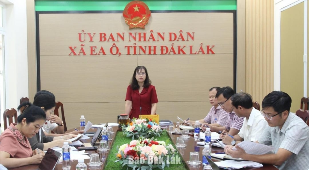 Trưởng Ban Kinh tế - Ngân sách HĐND tỉnh Phan Thị Hà Phước phát biểu tại UBND xã Ea Ô.