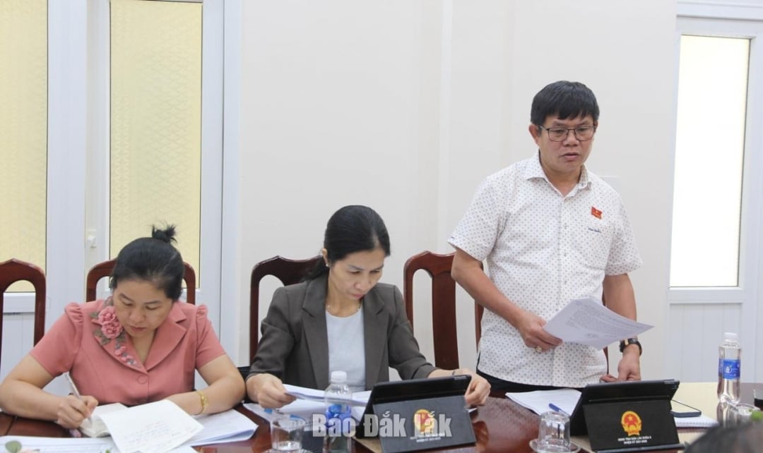 Trưởng Ban Văn hóa - Xã hội HĐND tỉnh Lê Văn Cường đóng góp ý kiến tại buổi giám sát.