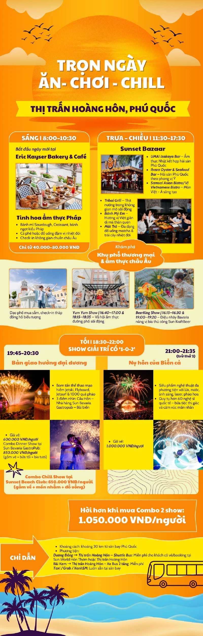 Forslag til en morsom tur til Sunset Town: Fra innsjekking på dagtid til iøynefallende kveldsshow