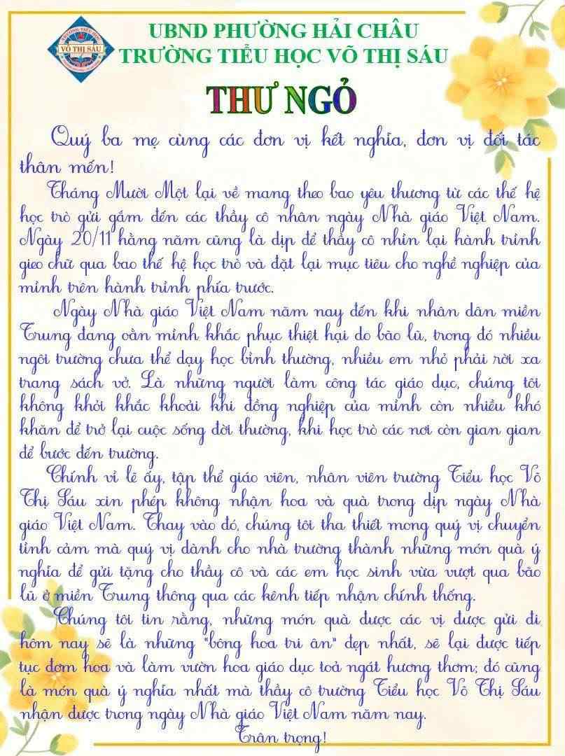 Đà Nẵng: Thầy cô xin không nhận hoa, quà 20.11 chuyển 'lời tri ân' đến vùng lũ- Ảnh 1.