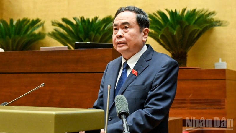 Le président de l'Assemblée nationale, Tran Thanh Man, prend la parole. (Photo : DUY LINH)