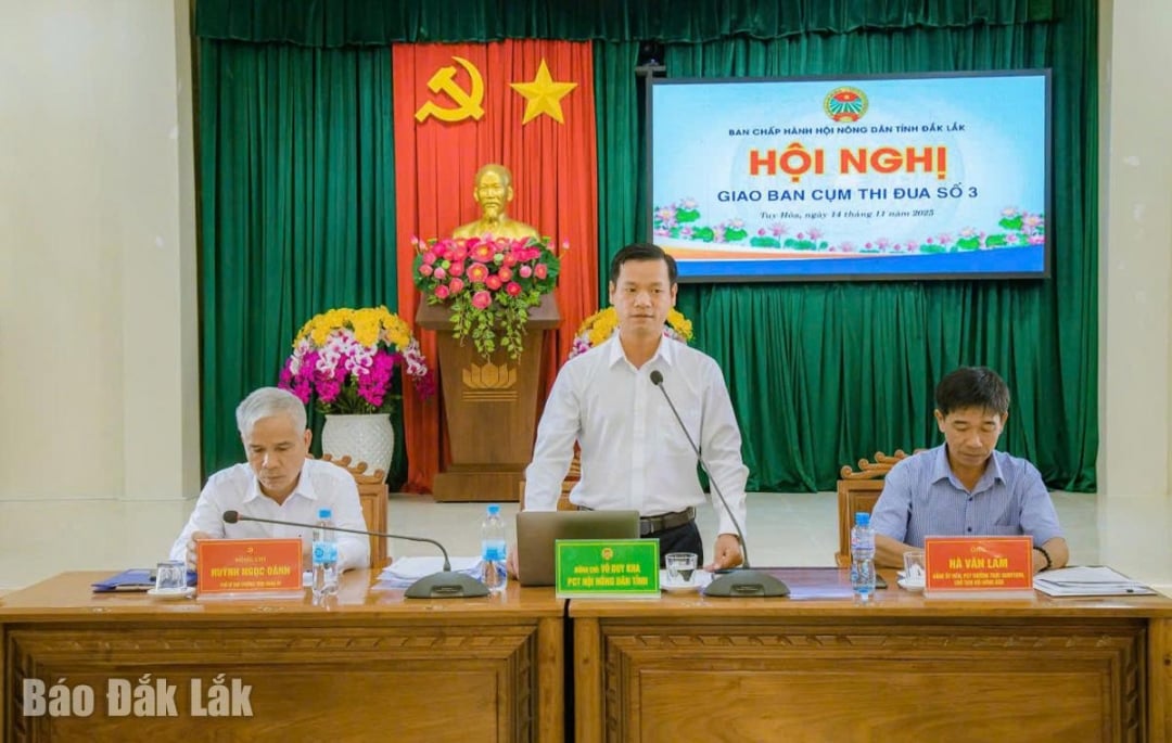 Ông Võ Duy Kha, Phó Chủ tịch Hội Nông dân tỉnh phát biểu tại hội nghị.