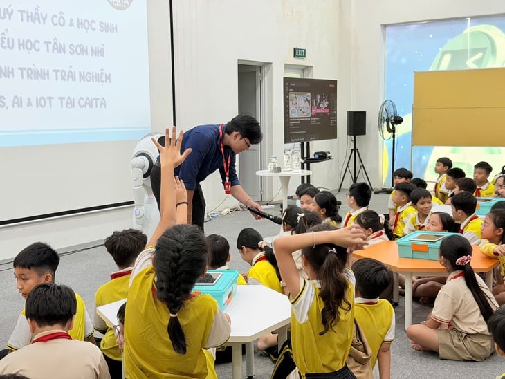 សិស្សសាលាបឋមសិក្សាស្វែងយល់អំពី AI នៅឧទ្យានបច្ចេកវិទ្យាខ្ពស់ទីក្រុងហូជីមិញ - រូបថត ១. Học sinh tiểu học tìm hiểu về AI tại Khu công nghệ cao TP.HCM - Ảnh 1.