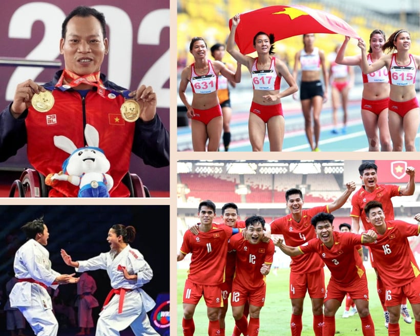 Vietnamesisk idrott förenas, övervinner svårigheter, erövrar nya höjder, mot att välkomna den 14:e nationella partikongressen.