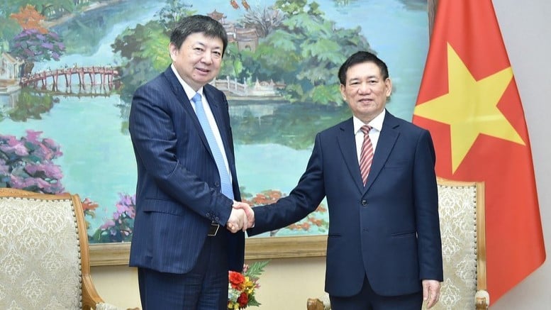 ឧបនាយករដ្ឋមន្ត្រី Ho Duc Phoc បានទទួលជួបប្រធានក្រុមប្រឹក្សាភិបាលនៃក្រុមហ៊ុន Hoa Thiet Group (ប្រទេសចិន) Duong Ve Dong។ (រូបថត៖ កាសែតរដ្ឋាភិបាល)