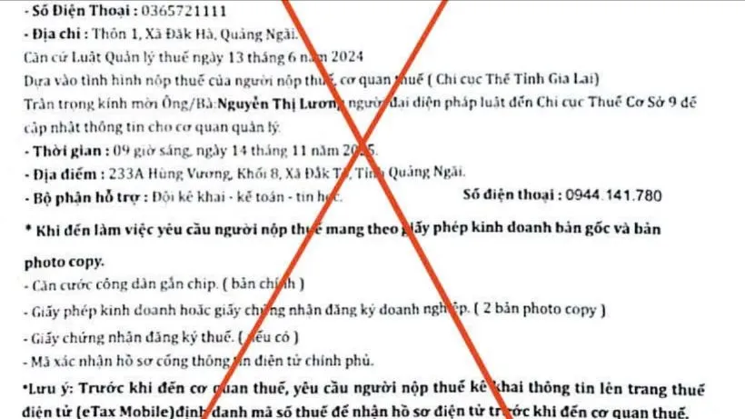 Quảng Ngãi: Giả mạo văn bản cơ quan thuế để lừa đảo