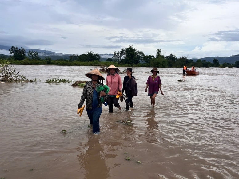 Angkatan bersenjata segera menyelamatkan 10 orang yang terisolasi akibat banjir di Gia Lai - Foto 2. Lực lượng vũ trang kịp thời cứu 10 người dân bị cô lập do mưa lũ ở Gia Lai- Ảnh 2.