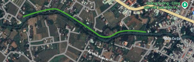 Peta laluan di sepanjang terusan Ba Ly 3 pada peta satelit.