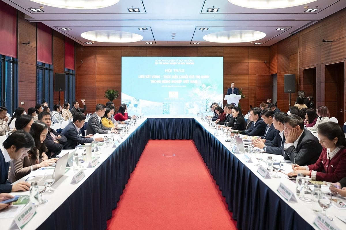 Hội thảo 'Liên kết vùng - Thúc đẩy chuỗi giá trị xanh trong nông nghiệp Việt Nam' diễn ra sáng nay (19/11). Ảnh: Minh Thành.