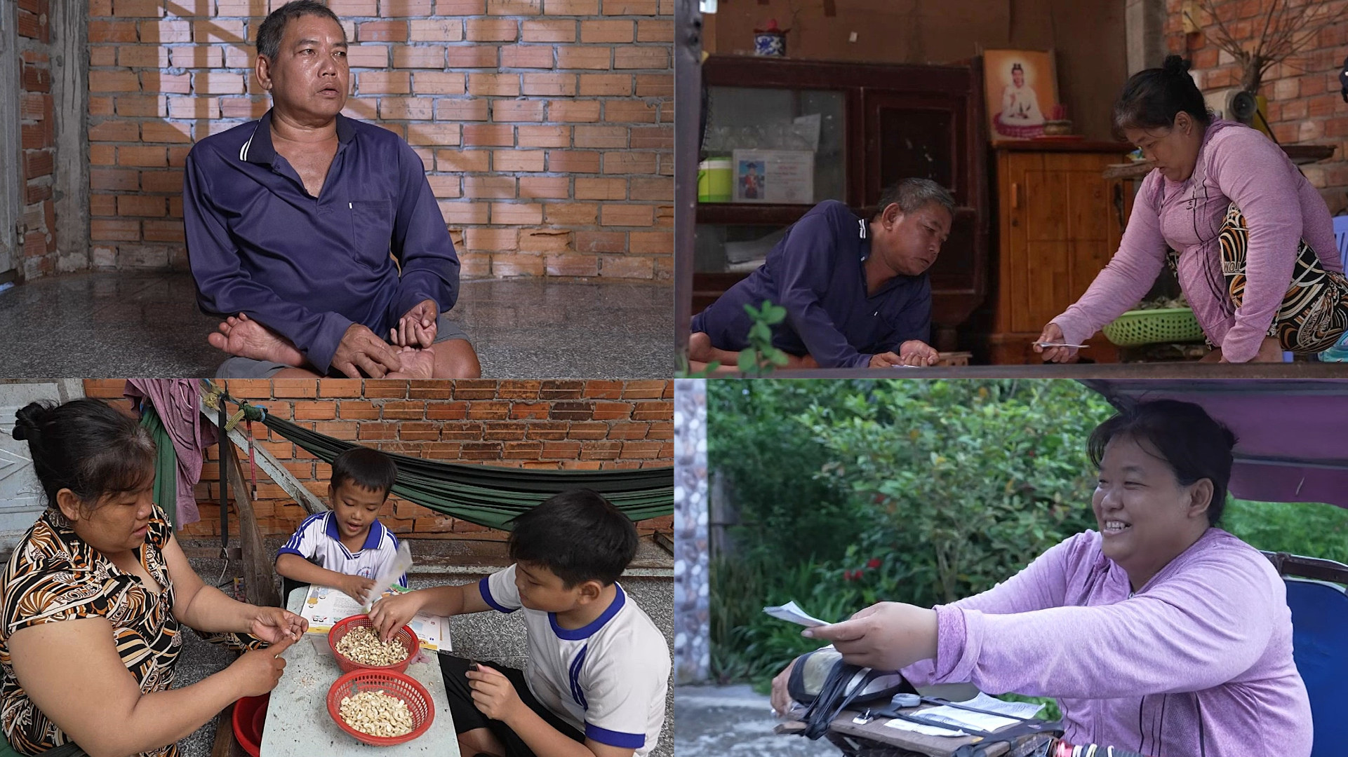 Minh Tiens familie på fire lever i motgang ettersom begge foreldrene har medfødte benskader, men fortsatt selger lodd og skraper cashewnøtter for å tjene til livets opphold og sende sine to barn på skole.