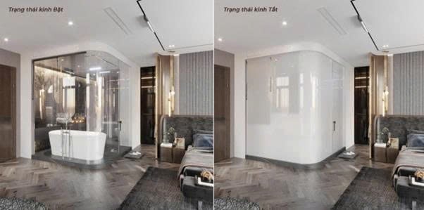 Kính điện đổi màu dễ dàng chuyển đổi trạng thái trong suốt hoặc mờ đục chỉ với một nút bấm. Ảnh: Ngọc Hà. 