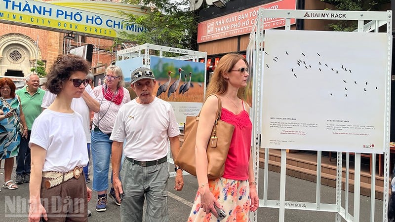 Utländska turister besöker Ho Chi Minh-stadens bokgata. (Foto: LINH BAO)