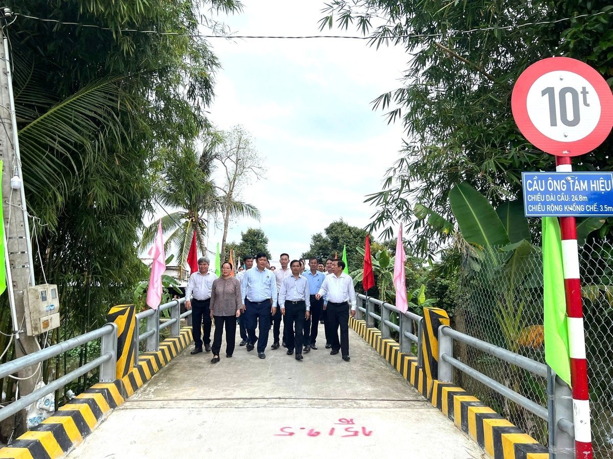 Đại biểu đi qua cầu Đại đoàn kết vừa được khánh thành. Ảnh: Minh Đảm.