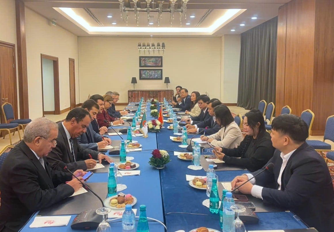 Cuộc tiếp song phương của Thứ trưởng Nguyễn Hoàng Hiệp và Bộ trưởng Yacine El-Mahdi Oualid. Ảnh: ICD.