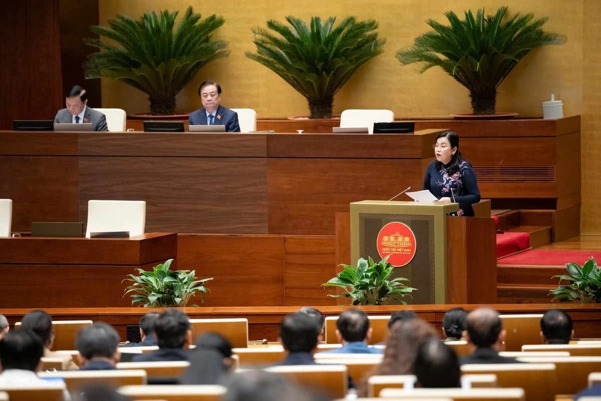 Le président du Comité des sciences, des technologies et de l'environnement (KH,CN&MT), Nguyen Thanh Hai, présente le rapport de vérification. Photo : Quochoi.vn Chủ nhiệm Ủy ban Khoa học, Công nghệ và Môi trường (KH,CN&MT) Nguyễn Thanh Hải trình bày Báo cáo thẩm tra. Ảnh: Quochoi.vn