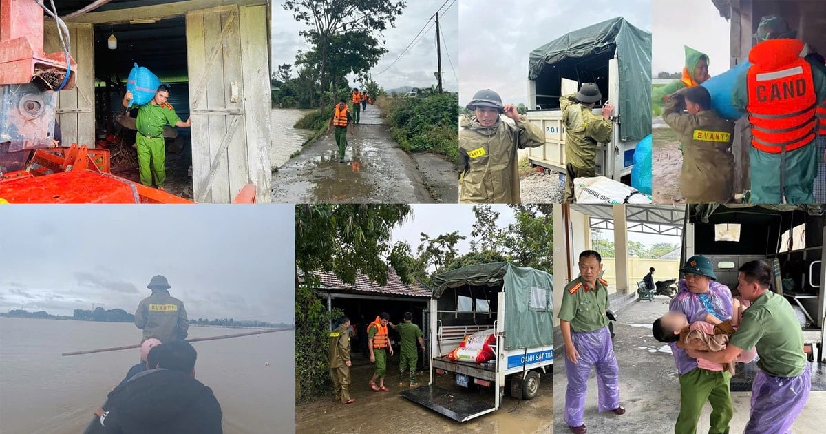 Công an xã Nam Đà hỗ trợ người dân ra khỏi vùng lũ