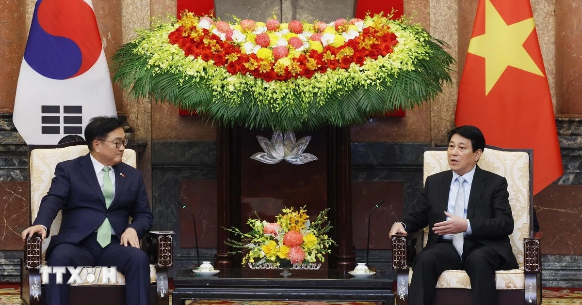 Chủ tịch nước Lương Cường tiếp Chủ tịch Quốc hội Hàn Quốc Woo Won Shik