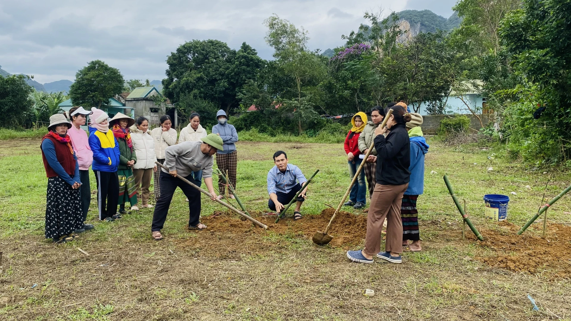 Officials from the Quang Tri Provincial Agricultural Extension Center instruct people on bamboo growing techniques for bamboo shoots - Photo: T.L