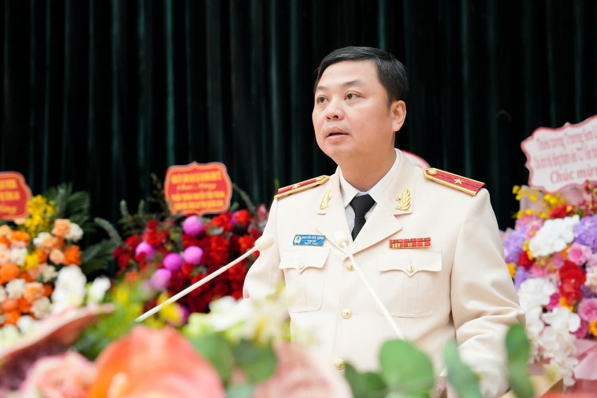 Thiếu tướng Nguyễn Tiến Trung, Giám đốc Công an tỉnh Quảng Ninh phát biểu tại buổi lễ. Ảnh: Công an Quảng Ninh. 