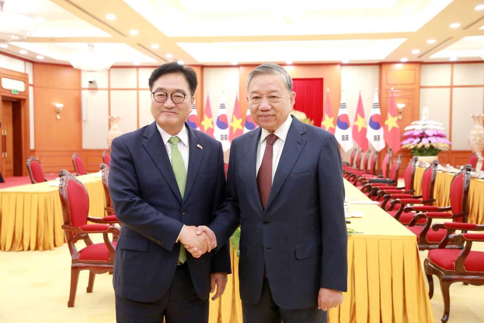 Ảnh: Tổng Bí thư Tô Lâm tiếp Chủ tịch Quốc hội Hàn Quốc Woo Won Shik