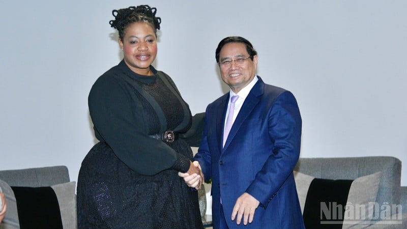 Prime Minister Pham Minh Chinh received Ms. Brenda Moagi, Chairwoman of the Board of Directors of the South African National Petroleum Corporation. (Photo: THANH GIANG)