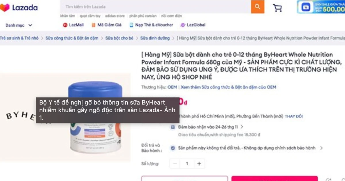Bộ Y tế đề nghị gỡ bỏ thông tin sữa ByHeart gây ngộ độc trên sàn thương mại điện tử