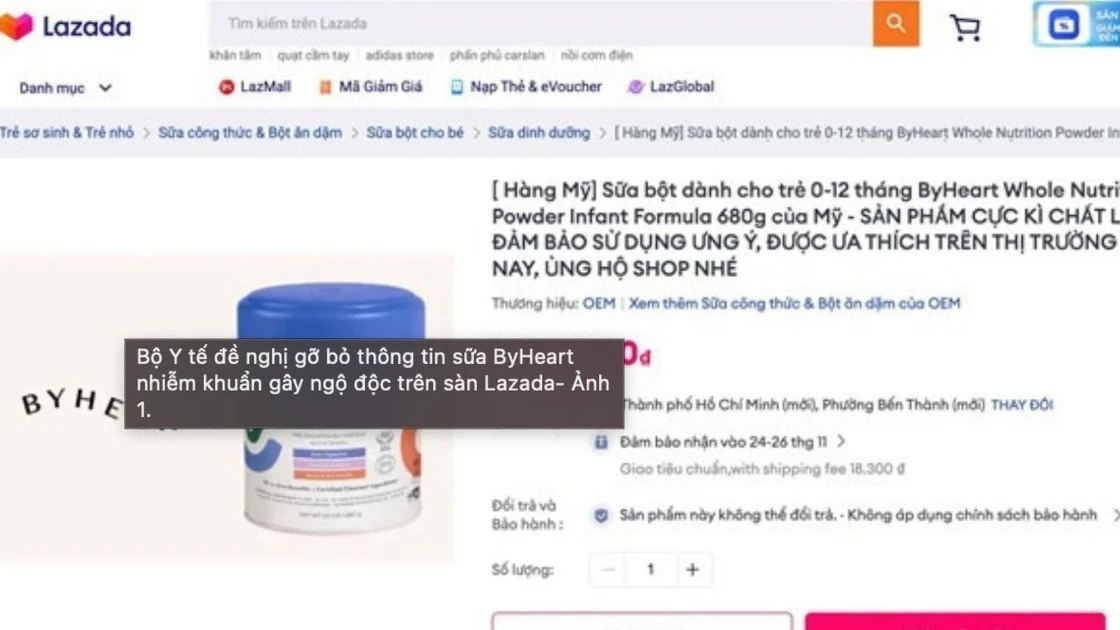 Bộ Y tế đề nghị gỡ bỏ thông tin sữa ByHeart nghi gây ngộ độc trên sàn thương mại điện tử