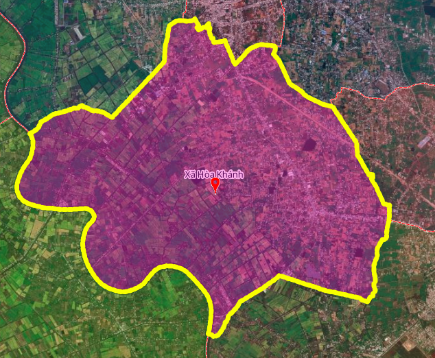 Carte de localisation de la commune de Hoa Khanh limitrophe des communes de Hiep Hoa, Hau Nghia, Duc Lap, My Hanh, Duc Hoa et Duc Hue