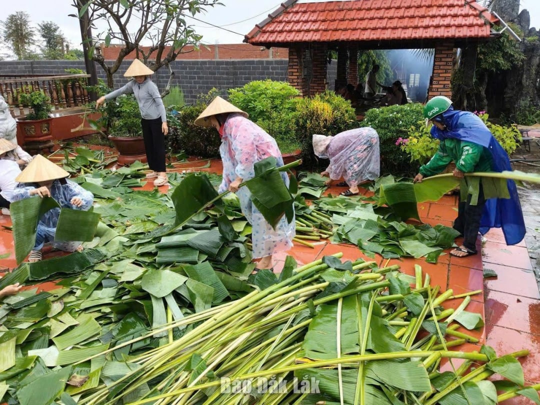ດ້ວຍ​ອາລົມ​ຈິດ​ທີ່​ວ່າ “​ອາຫານ​ຕອນ​ຫິວ​ກໍ​ມີ​ຄ່າ​ທັງ​ໝົດ​ເມື່ອ​ອີ່ມ”, ປະຊາຊົນ​ບ້ານ​ບຸນ​ມາ​ທ້ວນ ​ໄດ້​ກ້າ​ຝົນ​ຕັດ​ໃບ​ກ້ວຍ​ຫໍ່​ບັນ​ຈຸ​ງ ​ແລະ ບັ້ງ​ເຕດ​ໄປ​ສົ່ງ​ໃຫ້​ປະຊາຊົນ​ເຂດ​ປະສົບ​ໄພ​ນ້ຳ​ຖ້ວມ​ຢູ່​ຕາ​ເວັນ​ອອກ​ແຂວງ.