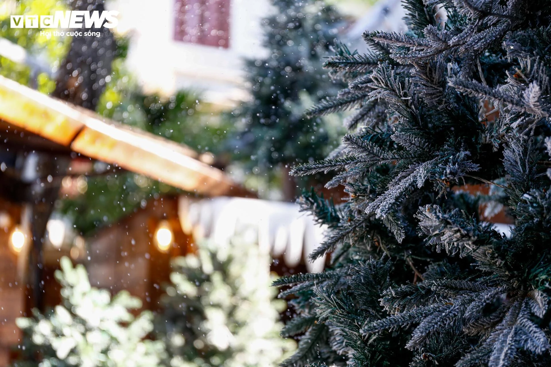 Quán cà phê Hà Nội hóa trời Âu, phun tuyết nhân tạo, hút khách