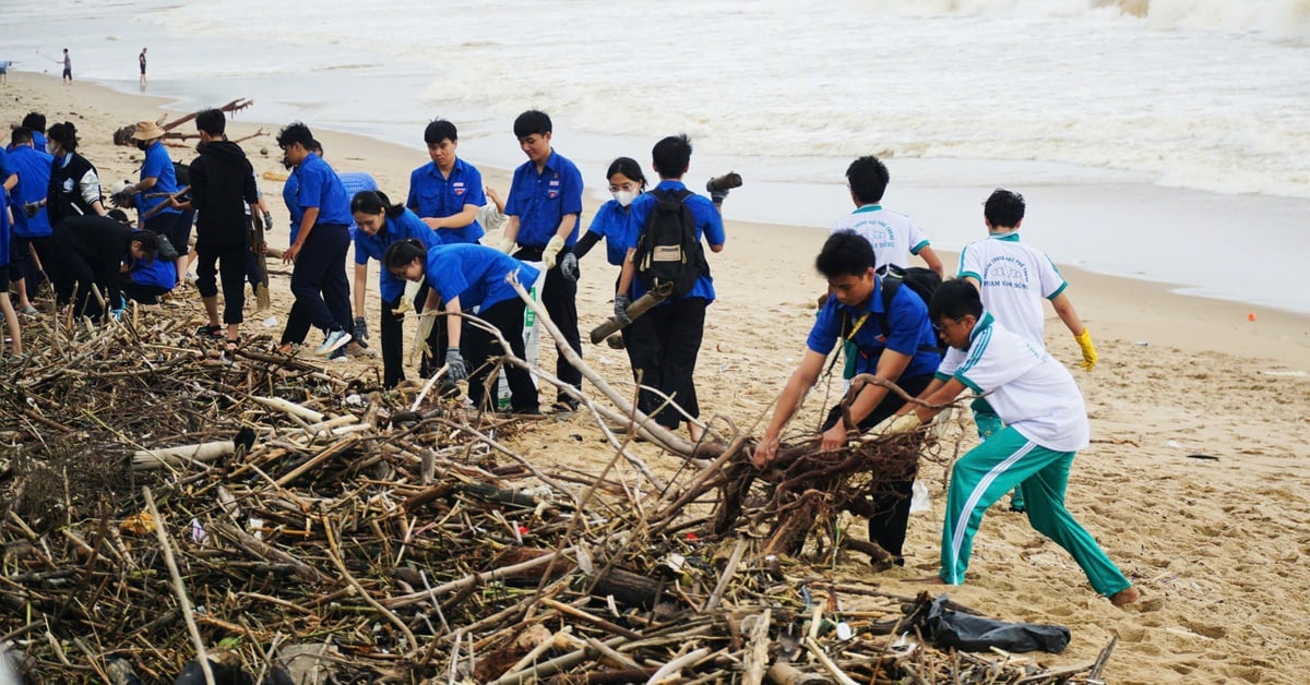 Cả ngàn người dọn rác ngập trên bãi biển Nha Trang sau lũ
