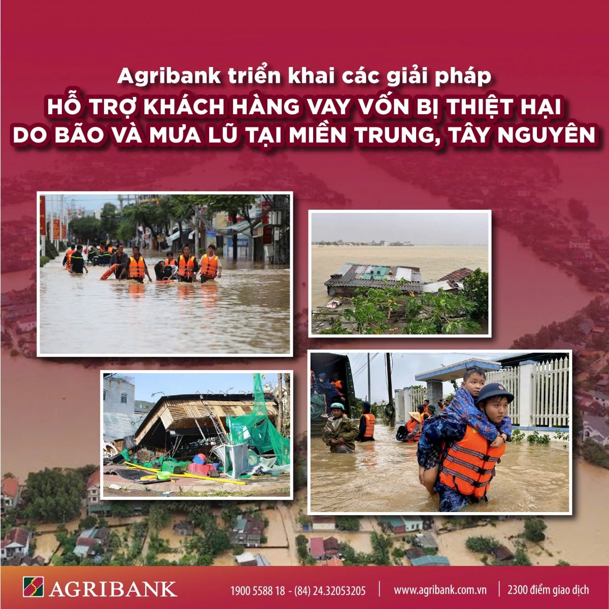 Agribank tiếp tục giảm tới 2%/năm lãi suất cho vay hỗ trợ khách hàng bị thiệt hại do bão số 12, 13 và mưa lũ
