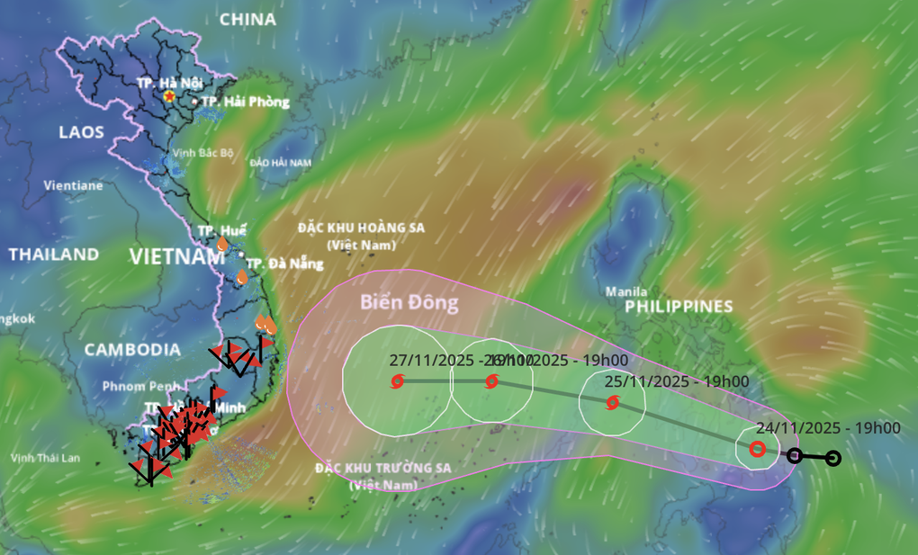 La dirección del movimiento de la tormenta No. 15 (Foto: Sistema de Monitoreo de Desastres de Vietnam).