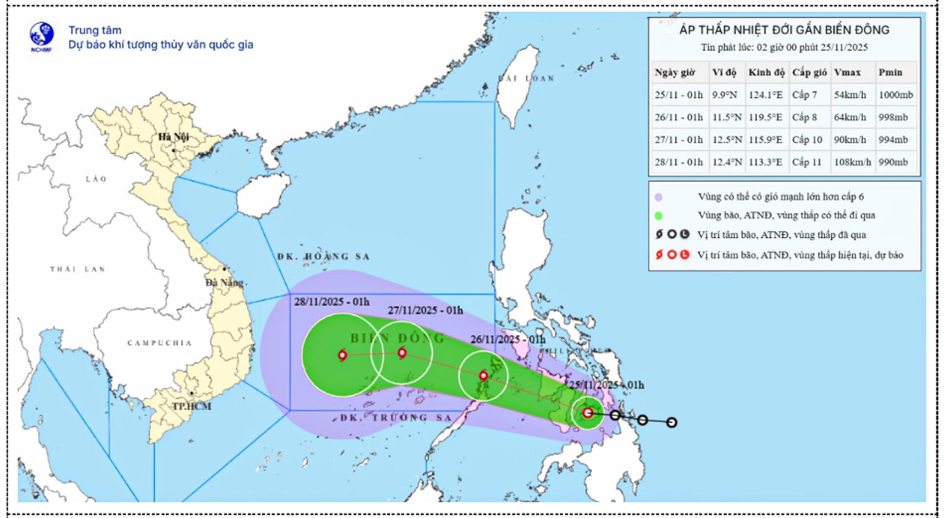 Localisation et direction prévue de la dépression tropicale en mer de l'Est