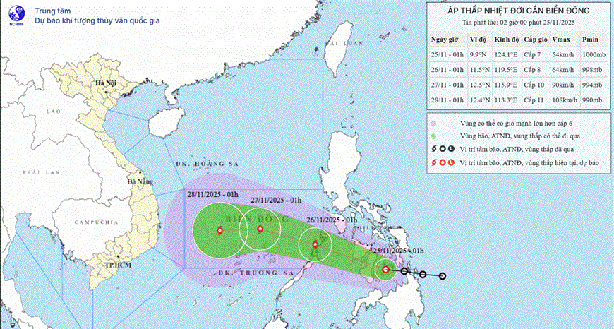 Ubicación y dirección de la depresión tropical. Foto: nchmf.gov.vn