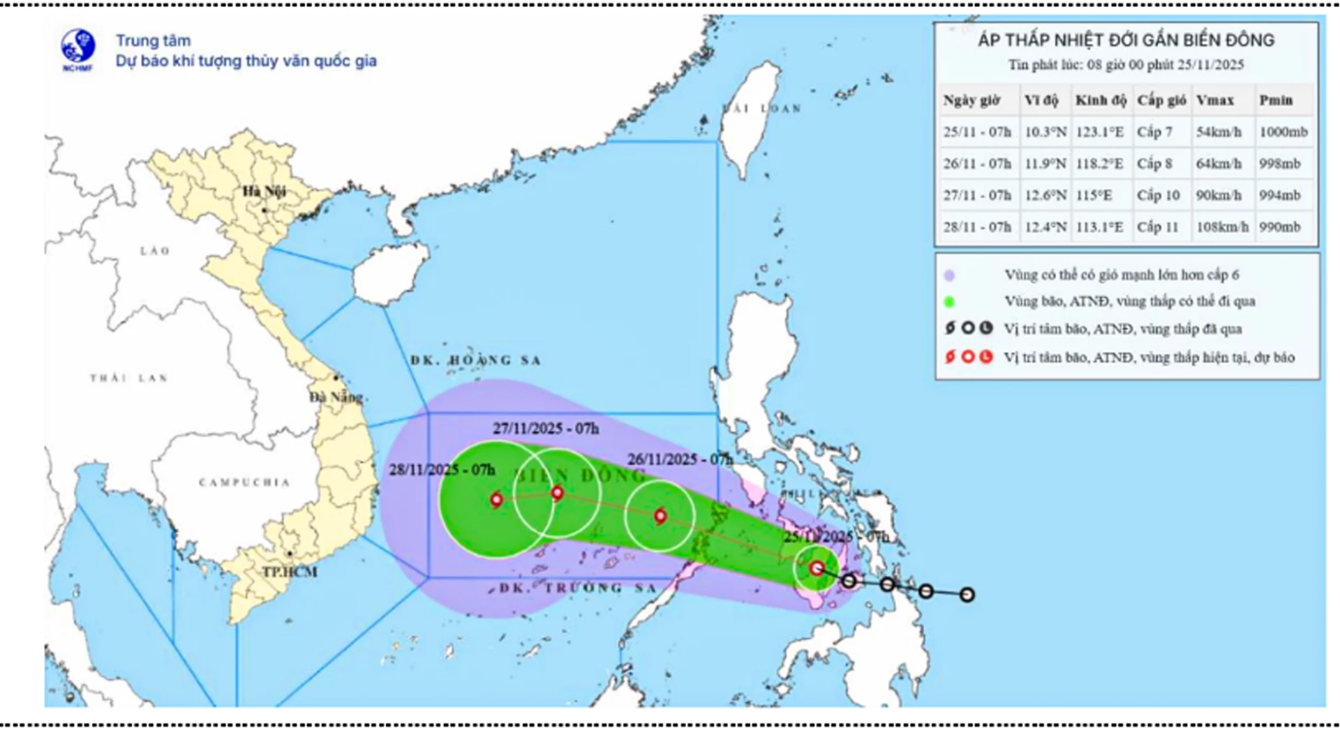 Plassering og prognoseretning for tropisk lavtrykk.
