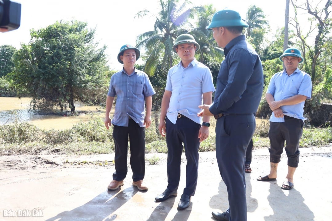 סגן מזכיר ועדת המפלגה המחוזית, דו הוא הוי, בדק את מצב השיטפונות בפועל בקהילת בואון דון.