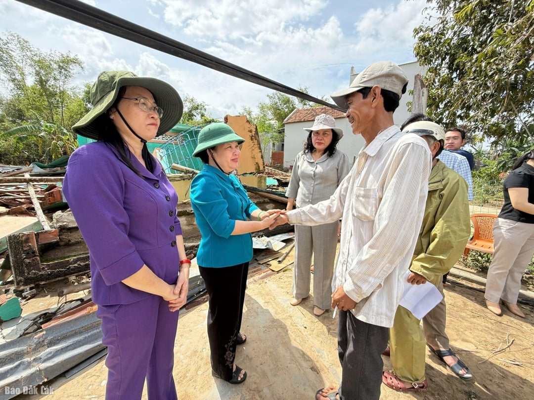 بالنيابة عن القادة الإقليميين، زارت الرفيقة كاو ثي هوا آن منزلًا انهار بالكامل في قرية فونغ هاو، بلدية فو هوا 1، وقدمت له الهدايا.