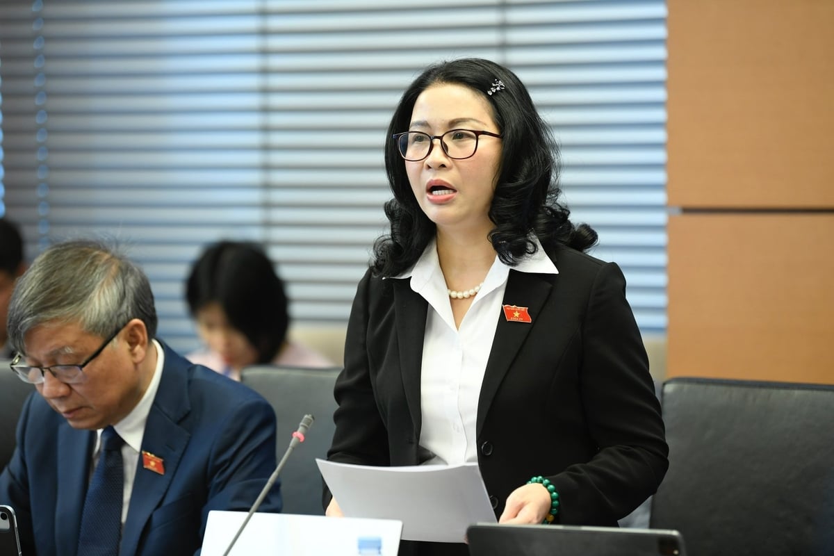 GS.TS Nguyễn Thị Lan, Giám đốc Học viện Nông nghiệp Việt Nam, đại biểu Quốc hội đoàn Hà Nội phát biểu tại phiên họp tổ. Ảnh: Quochoi.vn