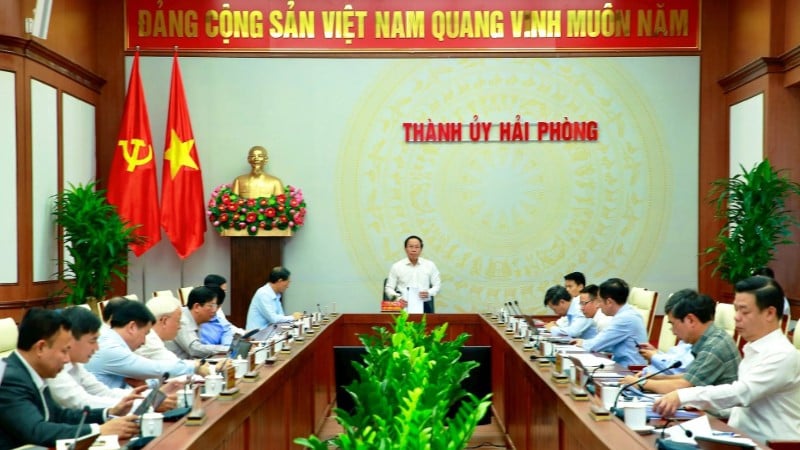 Vista de la reunión del Comité Directivo del Comité del Partido de la ciudad de Hai Phong para la elección de diputados a la XVI Asamblea Nacional y a los Consejos Populares de todos los niveles para el período 2026-2031 en la ciudad de Hai Phong. (Foto: DUY THINH)