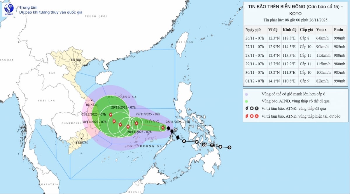 Localisation et trajectoire de la tempête n° 15. Photo : thoitietvietnam.gov.vn