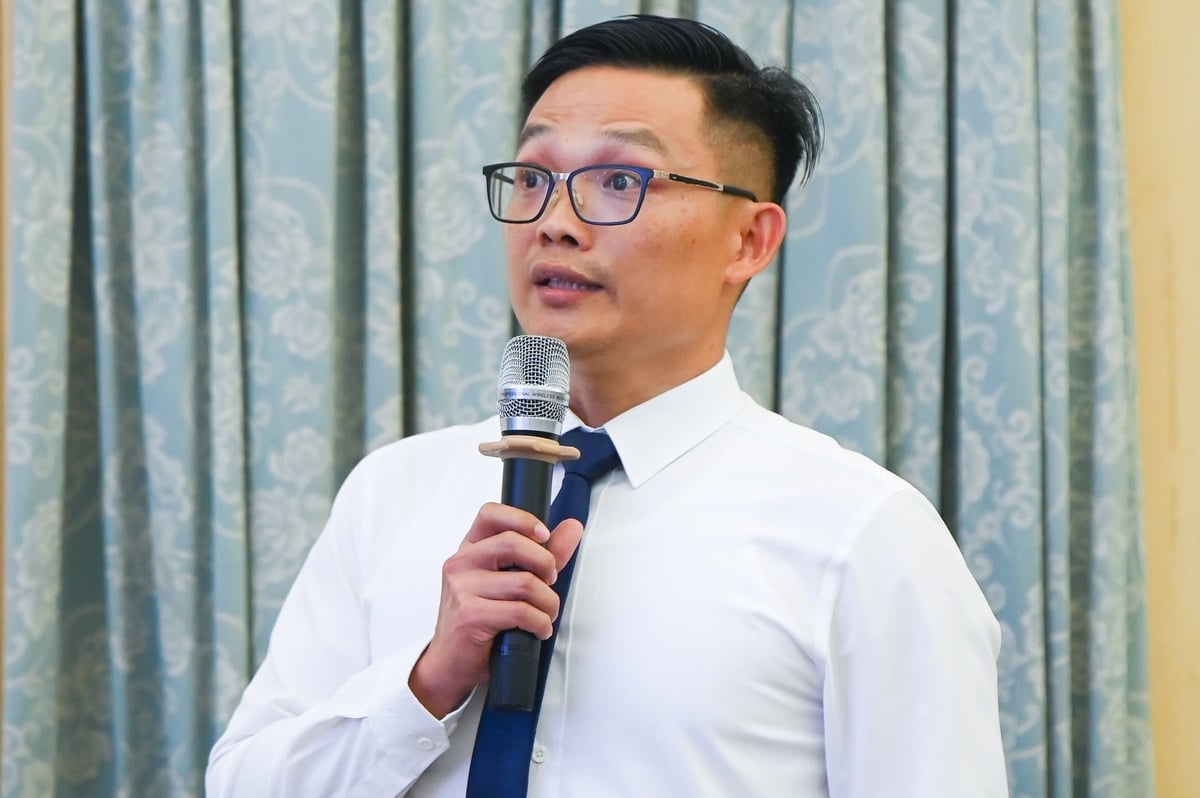 Пан Тран Чунг Мі, директор із забезпечення якості акціонерної компанії TH Milk Food, представив доповідь на семінарі. Фото: Тунг Дінь. Ông Trần Trung Mỹ, Giám đốc Đảm bảo chất lượng Công ty CP Thực phẩm sữa TH trình bày tham luận tại Hội thảo. Ảnh: Tùng Đinh.